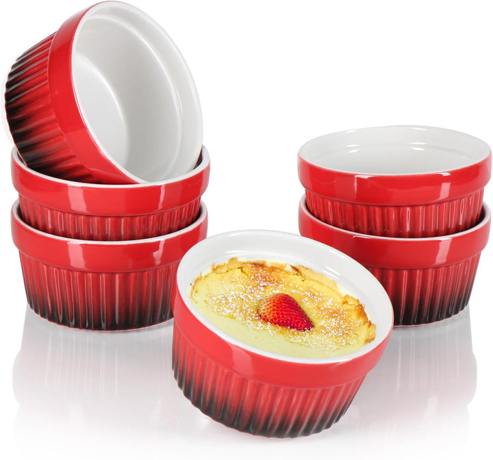 com-four® 6x Ragout Fin Schale - Ofenfeste Förmchen in rot - Creme Brulee Schälchen - Dessertschale