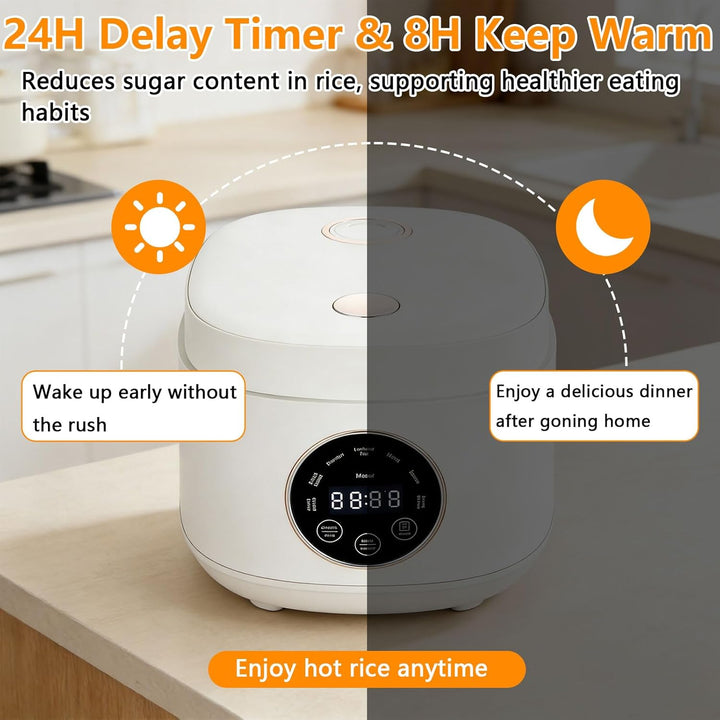 2L Low Sugar Reiskocher, Low Sugar Rice Cooker mit 24-Stunden-Zeitschaltuhr & 8-Stunden-Warmhaltefun