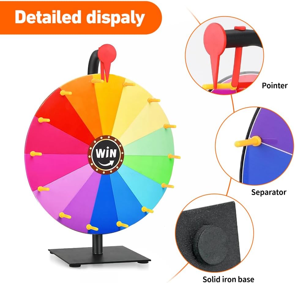 Glücksrad zum Drehen, 30cm Glücksrad zum Selbstgestalten mit 14 Slots, Spinning Prize Wheel mit Radi