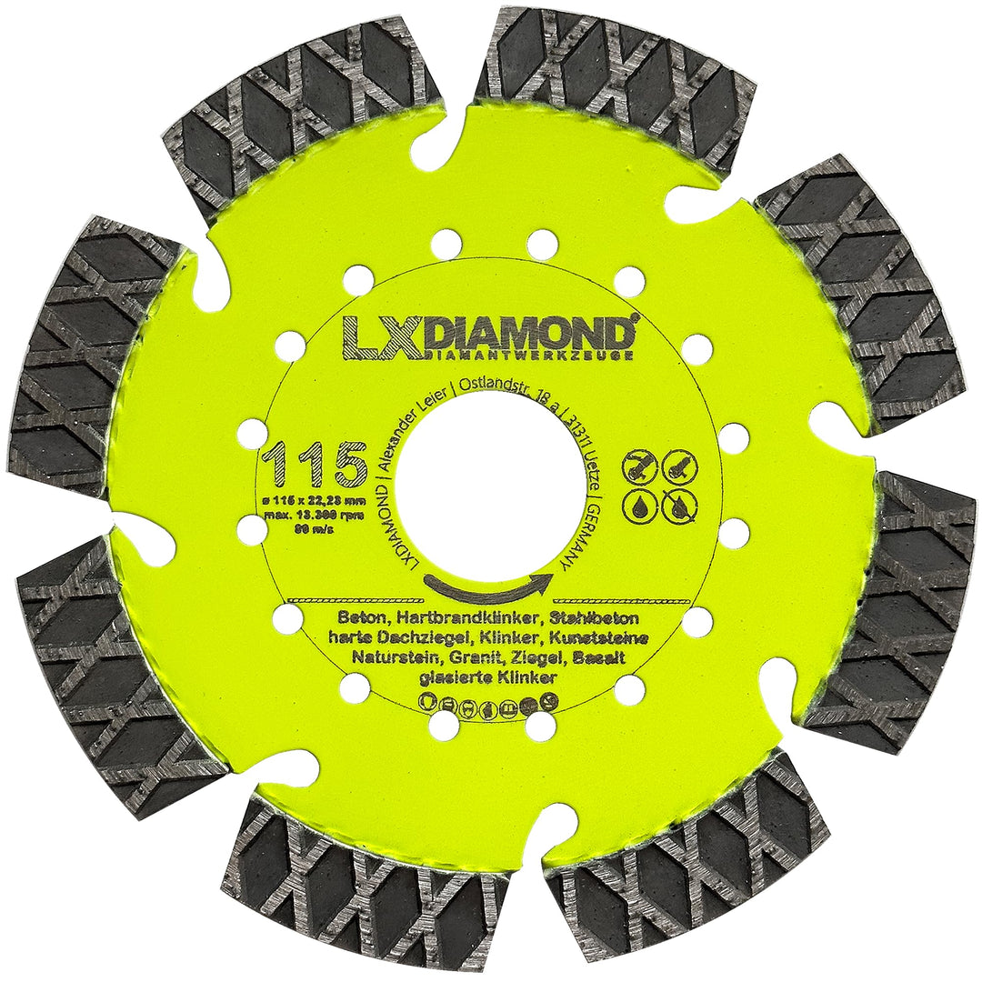 LXDIAMOND Diamant-Trennscheibe 115mm x 22,23mm - perfekt geeignet für Beton Stahlbeton Klinker Grani