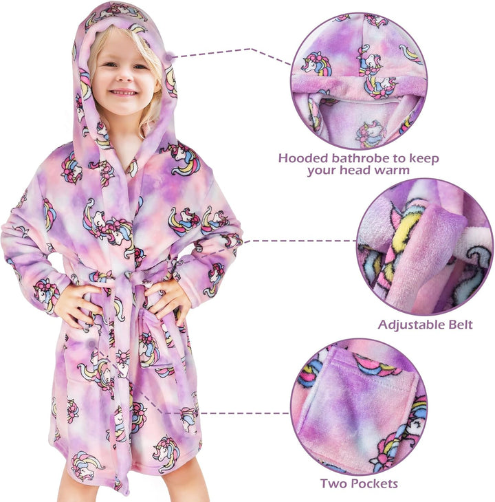 Bademantel Kapuze Kinder Morgenmantel Flanell Nachtwäsche Robe Frottee Lange Ärmel Weiche Schlafover