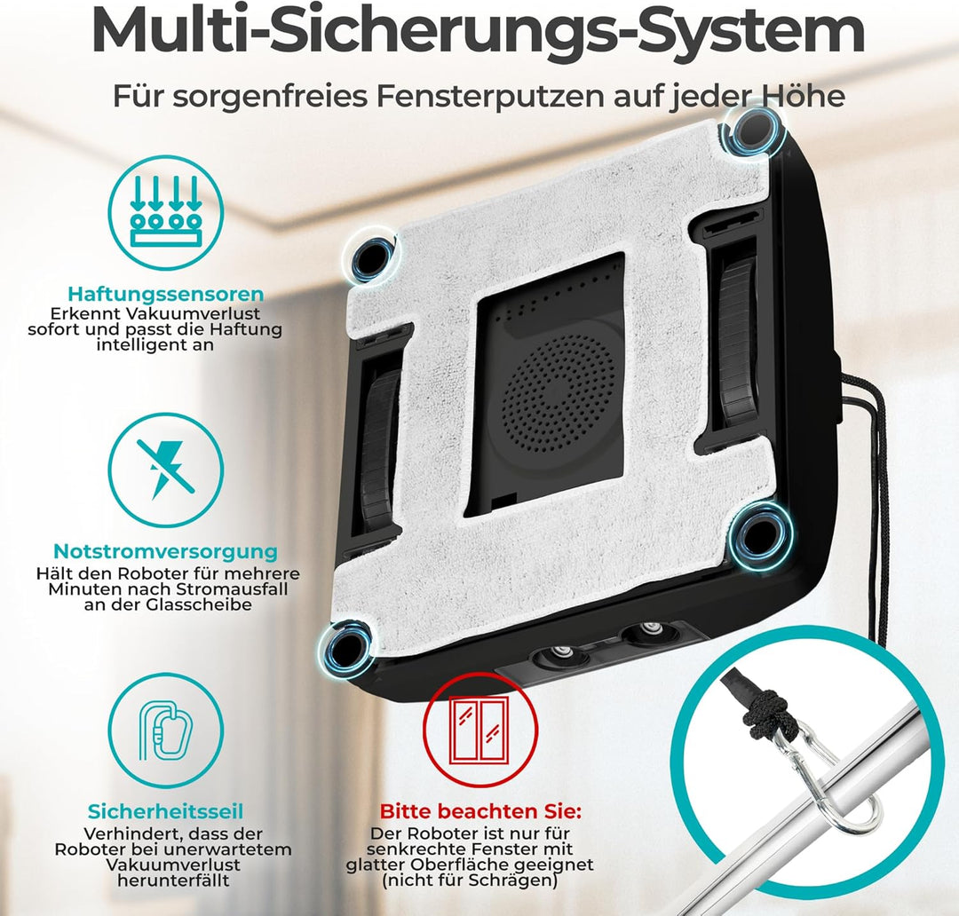 KLAMER Fensterputzroboter 3500 Pa – automatischer Fensterreiniger mit 100 ml Doppelwassertank, Nassr