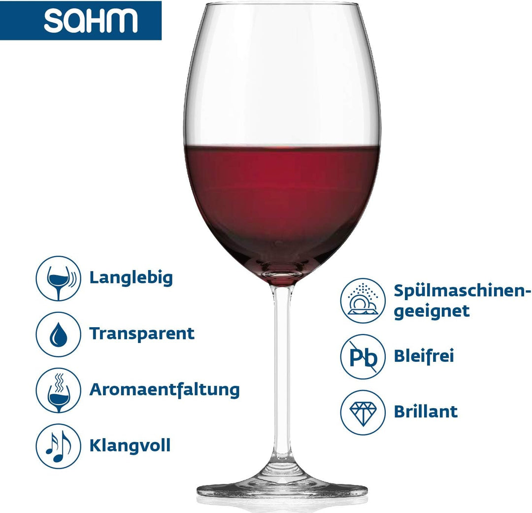 Sahm Rotweingläser Gross bauchig 6er Set - 580ml Weingläser Rotwein - Rotweingläser 6er Set Spülmasc