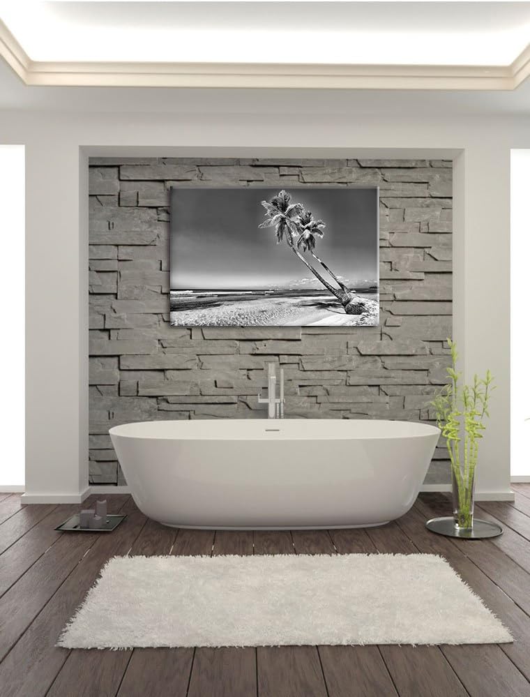 Pixxprint Palmen am Strand als Leinwandbild/Grösse: 100x70 cm/Wandbild/Kunstdruck/fertig bespannt, 1