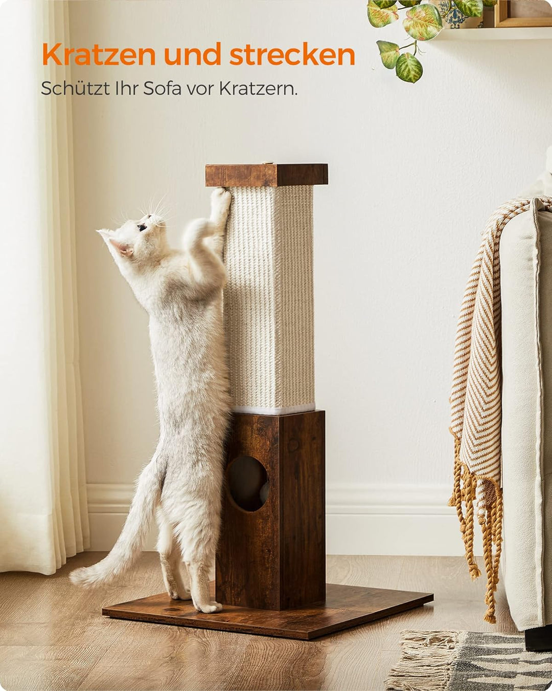 Feandrea Kratzbaum, Kratzstamm, Katzenbaum, 10 cm Dicker Stamm, Kratzsäule aus natürlichem Sisalseil