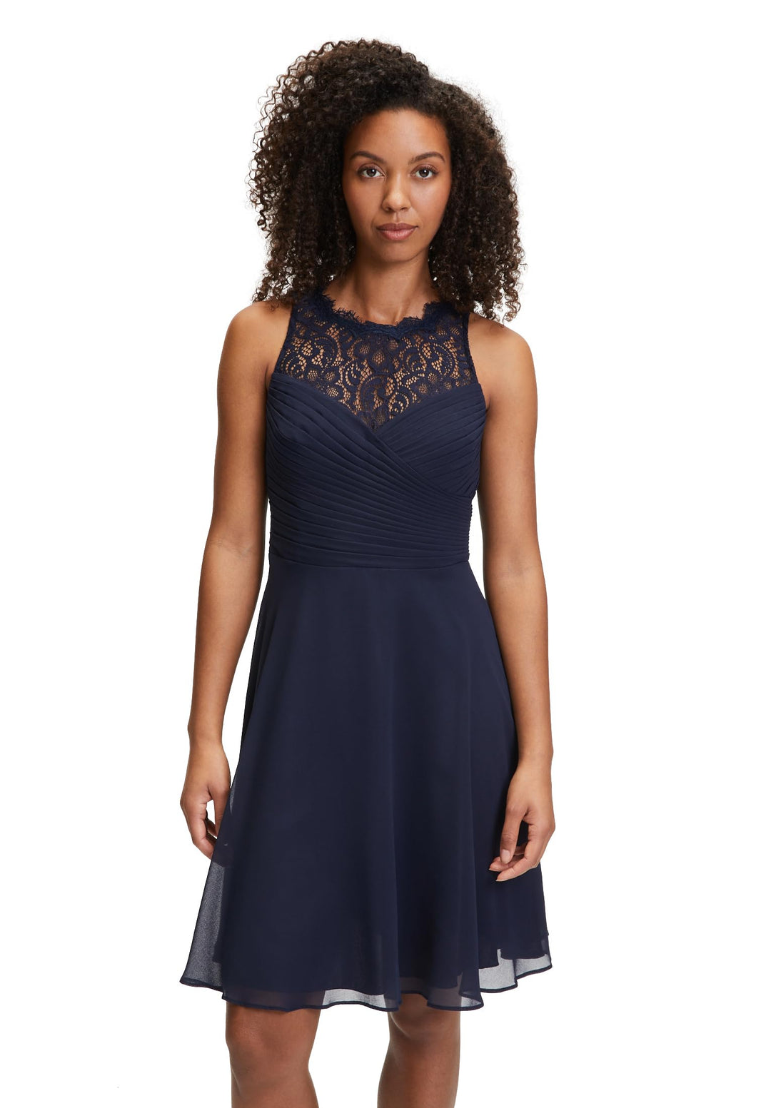 Vera Mont Damen Abendkleid mit Spitze 42 Blau, 34