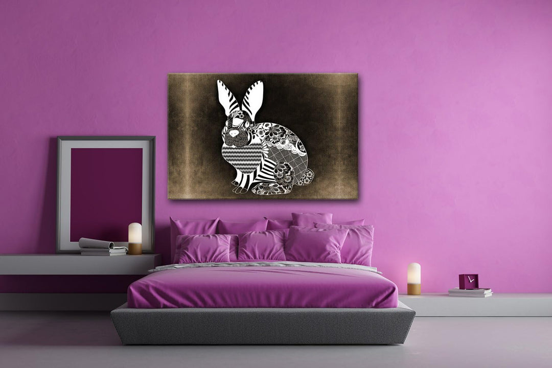 deyoli Abstrakter Hase Format: 80x60 Effekt: Sepia als Leinwandbild, Motiv fertig gerahmt auf Echtho