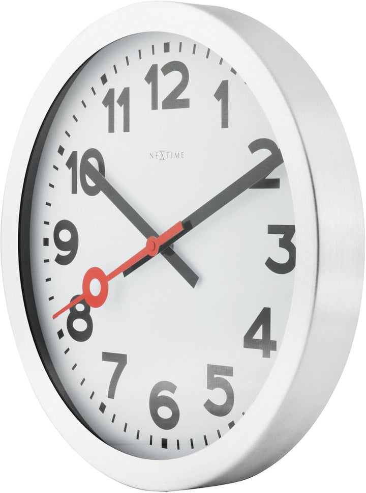 NeXtime 3999AR Wanduhr Bahnhofsuhr STATION, lautlos, rund, Weiss, ø 35 cm, 34.8 x 4.5 cm
