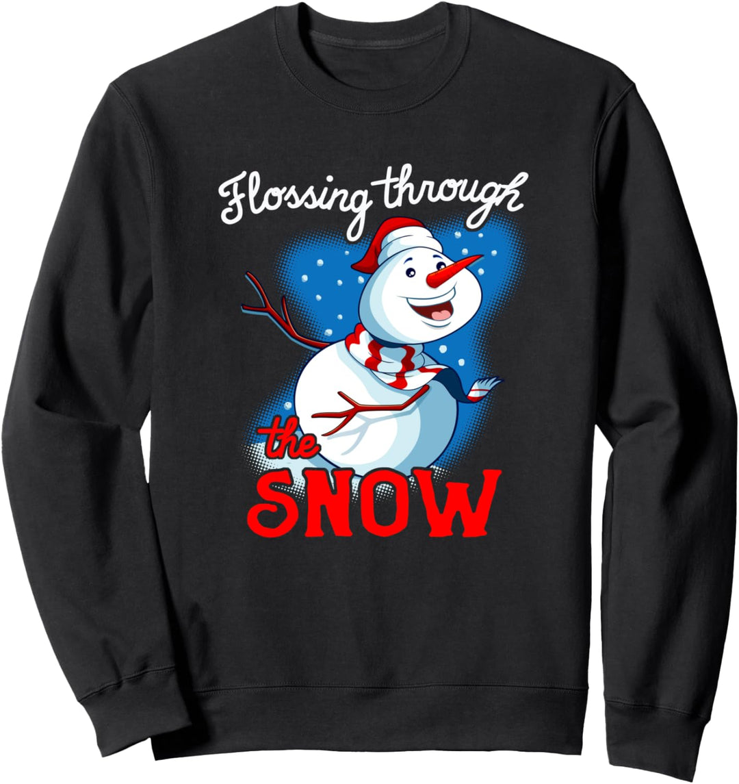 Funny Snowman Flossing Through The Snow Christmas Graphic Sweatshirt