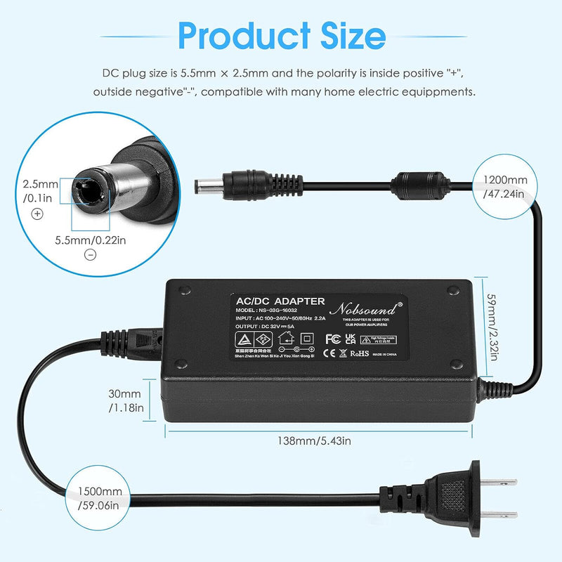 Nobsound 32V 5A Netzteil - AC 100-240V bis DC 32 Volt 5 Amp 160W Stromversorgung Power Supply Adapte