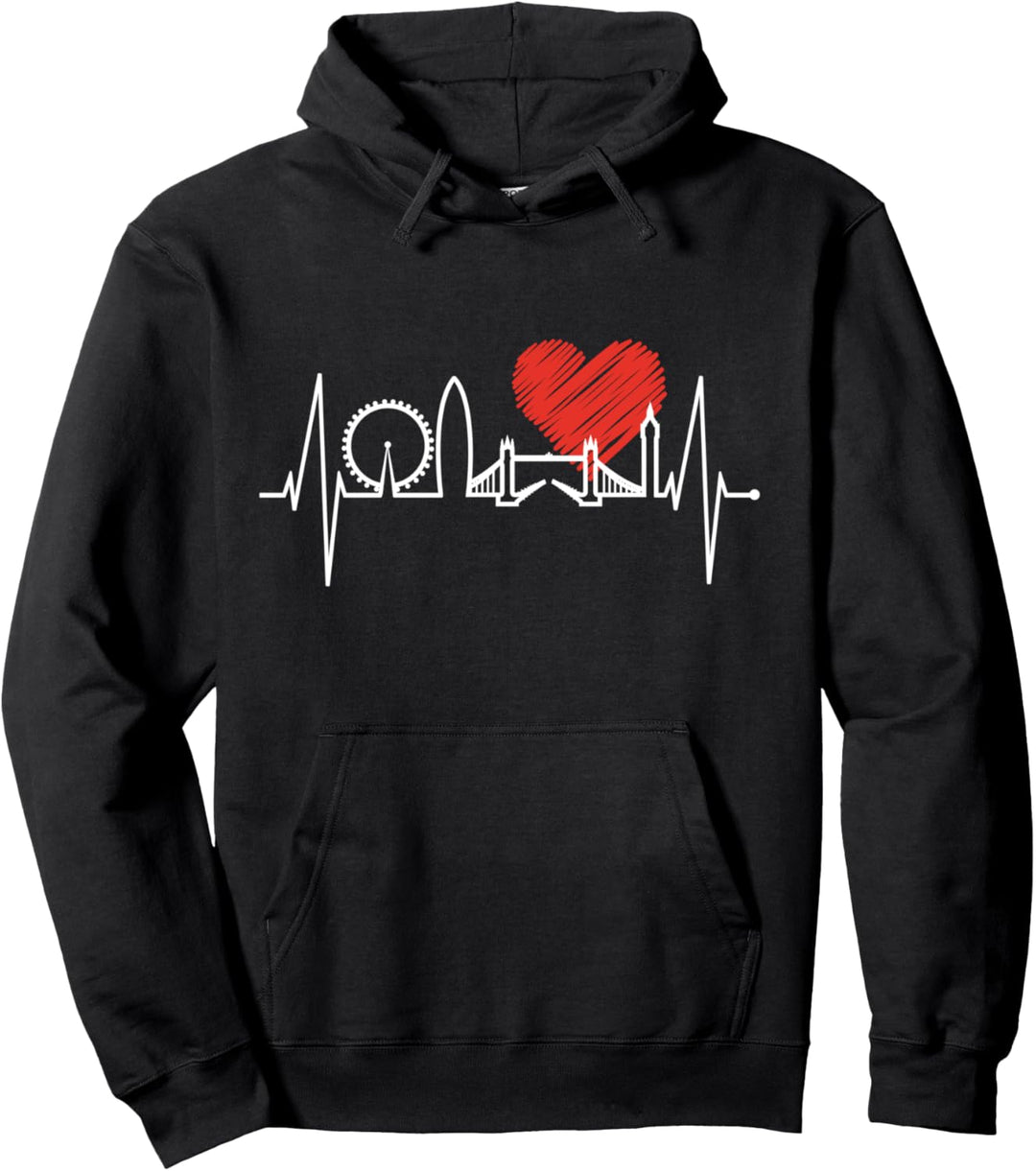 London Skyline Herzschlag England Fan Herz Ich Liebe London Pullover Hoodie