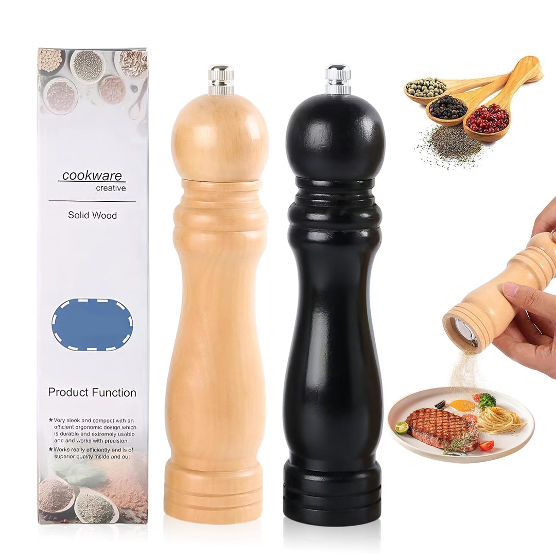 Salz und Pfeffermühle Holz 21 cm Set – Premium Salz und Pfeffermühle Set in Schwarz & Weiss – Manuel