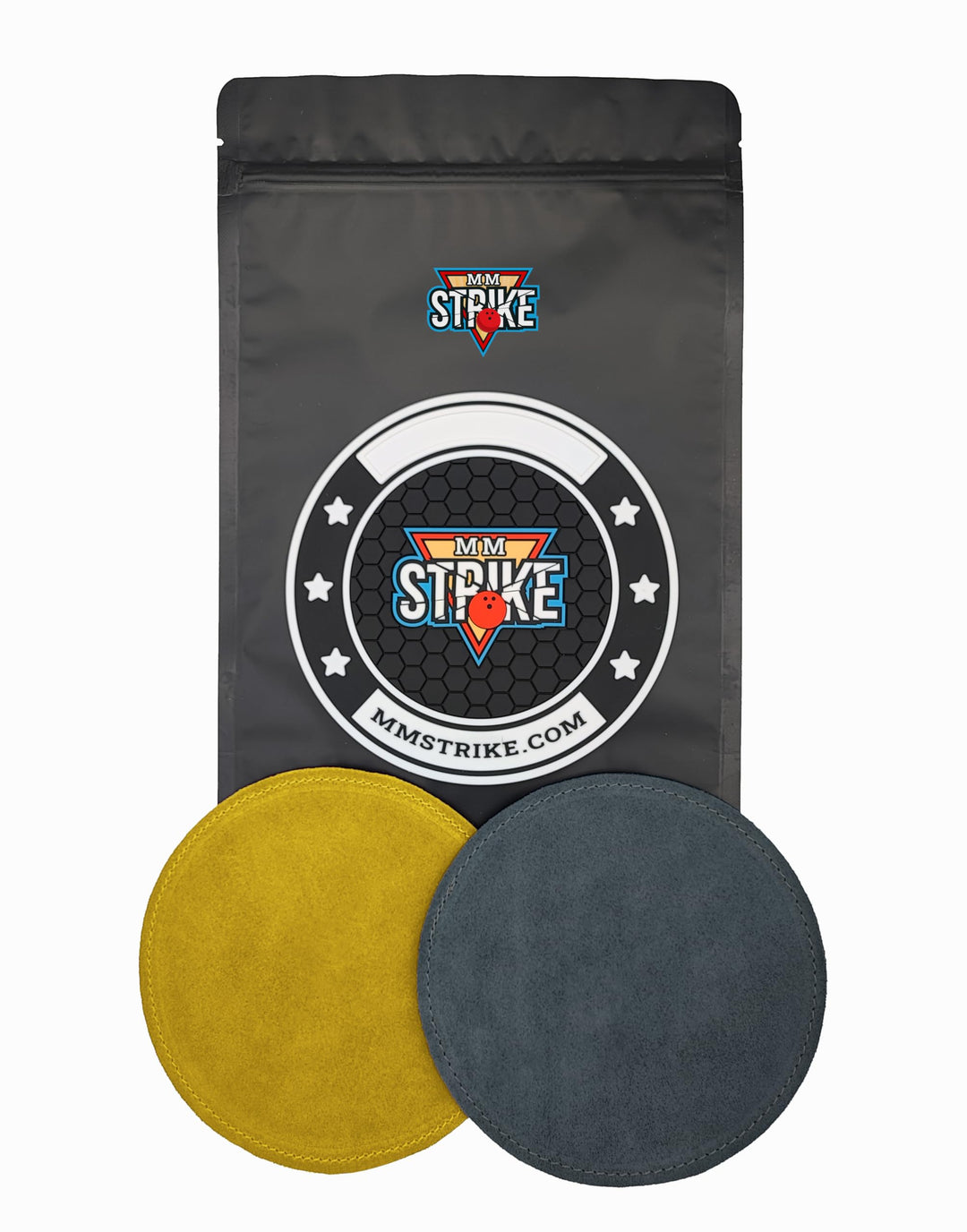 MMSTRIKE 2x Bowling Shammy Leather Replaceable Pads + Black&White GripFlex Rubber Base Disc-Hook & L