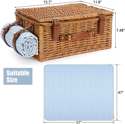 Picknickkorb Set für 2 Personen, Weidenkorb mit grossem isoliertem Kühlfach, wasserdichter Decke und