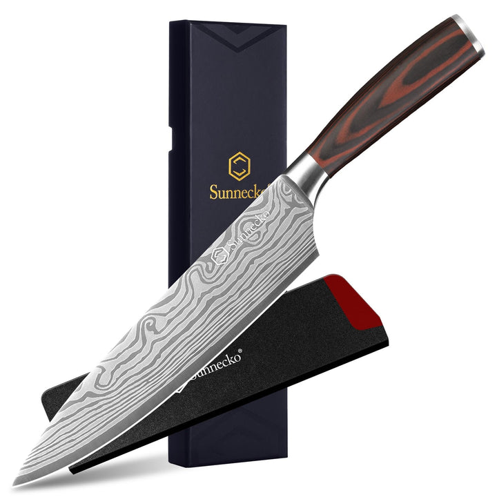 Sunnecko 20cm Kochmesser Deutschem Edelstahl Küchenmesser mit Pakkaholz Griff Allzweckmesser Küche S