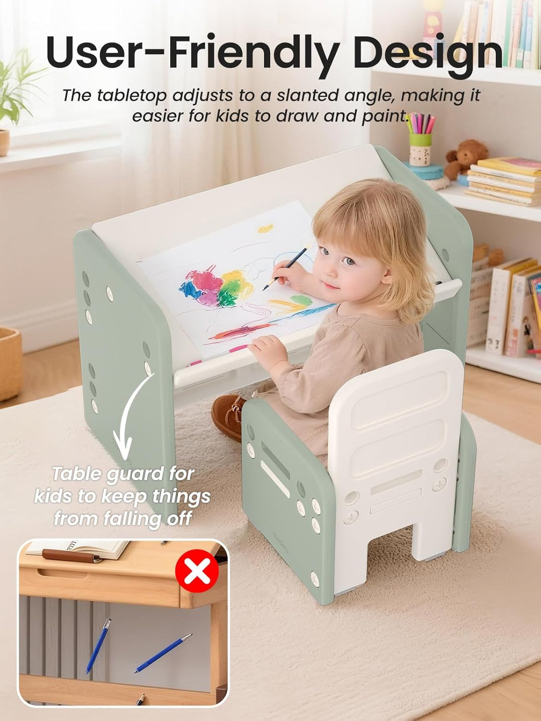 Kindertisch mit Stühle, Höhenverstellbarer Kinder Tisch Stuhl Set, Konvertierbarer Desktop，Multifunk