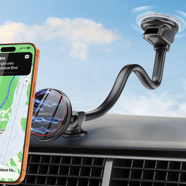 APPS2Car Magnetische Kfz-Handyhalterung für MagSafe – langer Arm 33 cm mit starkem Saugnapf für Wind