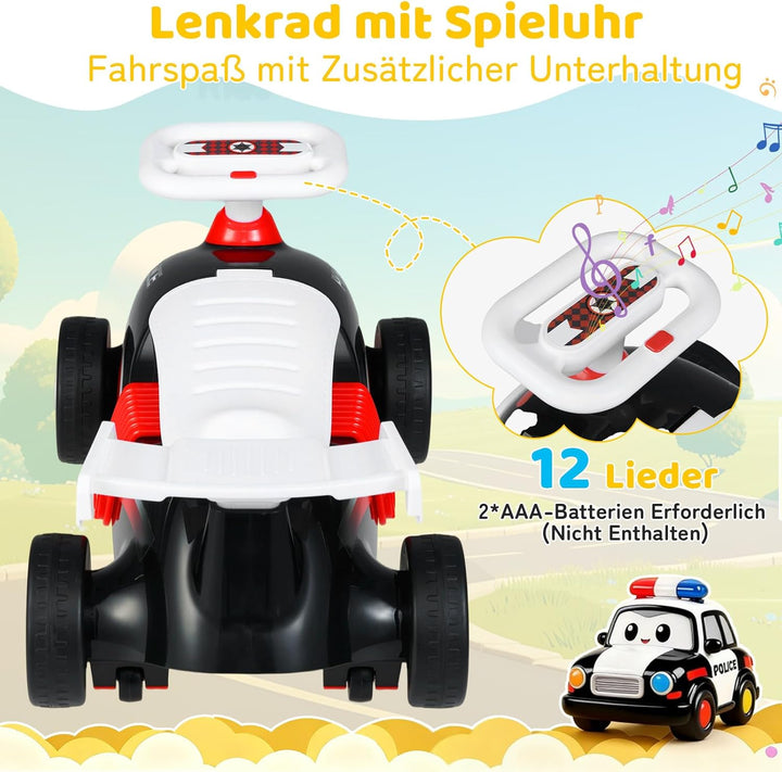 COSTWAY Rutschauto Polizei, Rutschfahrzeug mit Musik & Stauraum unter dem Sitz, Kinderfahrzeug mit U