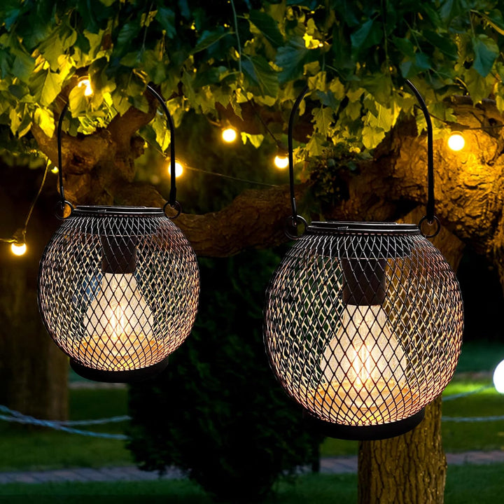 pearlstar Solarlampen für aussen Garten 2er Set Schwarz metall Wasserdichte Solar Leuchten Hänge Gar