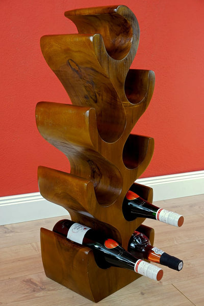 Kinaree Massivholz Weinregal für 8 Flaschen - 70cm freistehendes Flaschenregal in Baum Form aus eine