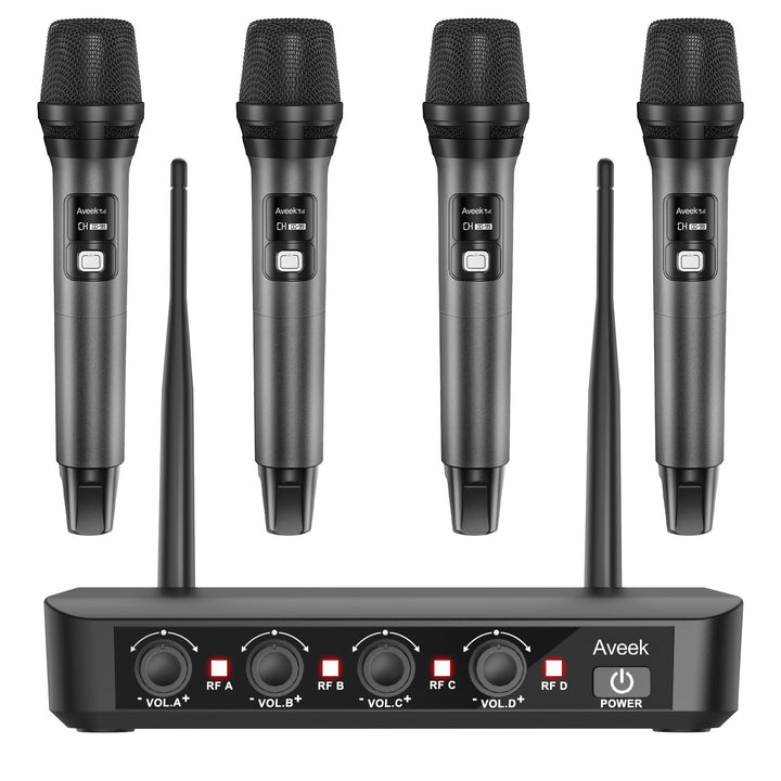 Aveek Kabelloses Mikrofonsystem mit 4er-Pack dynamischen Handmikrofonen, 79,9 m lange Reichweite, 40