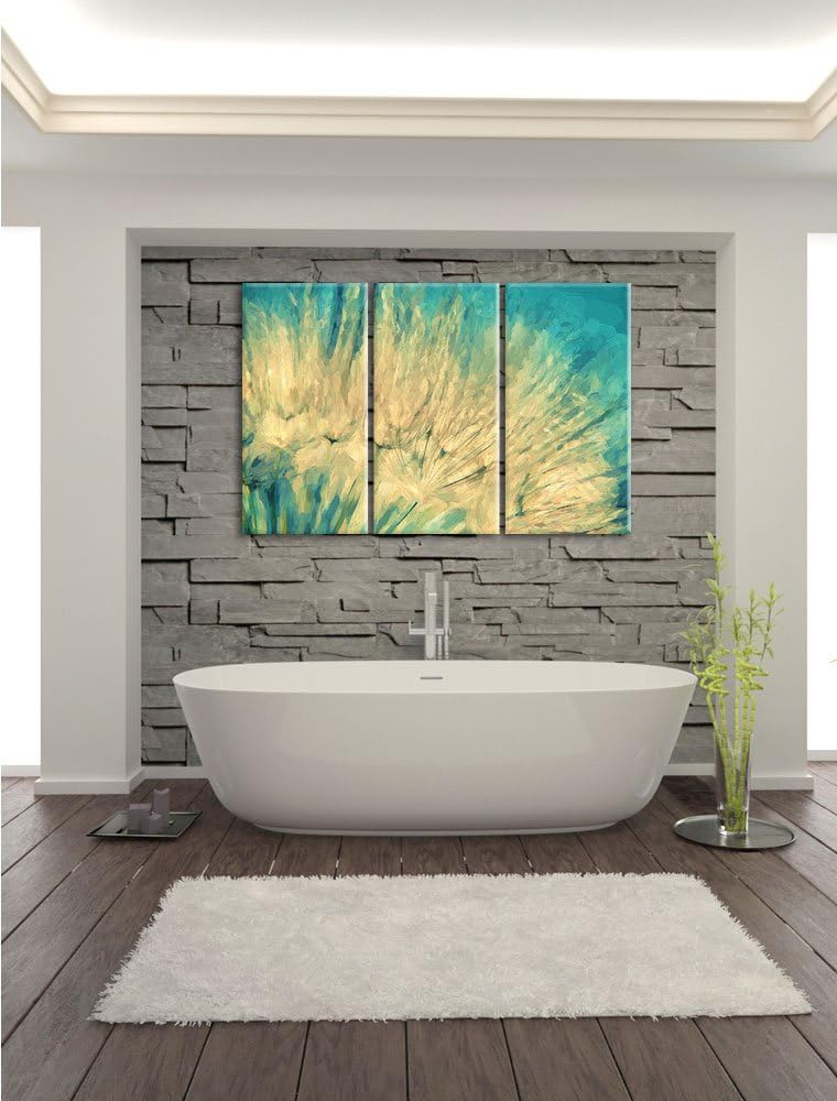 Pixxprint Pusteblume / 3-Teilig/Gesamtmass 120cm Leinwandbild bespannt auf Holzrahmen/Wandbild Kunst