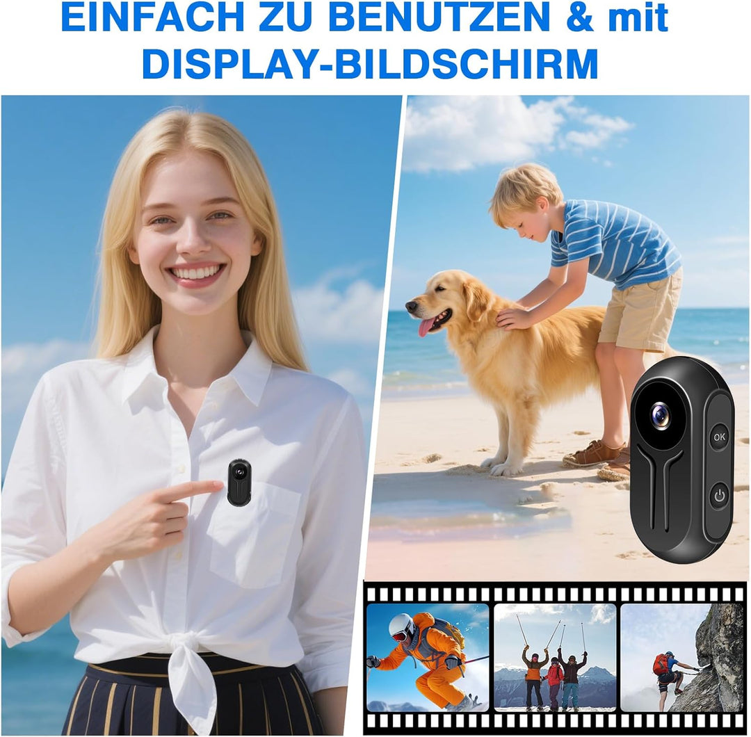 Action Cam, HD 1080P Daumen Körperkamera, 360° Drehbare Sport Action Kamera, 120° Weitwinkel Kleine