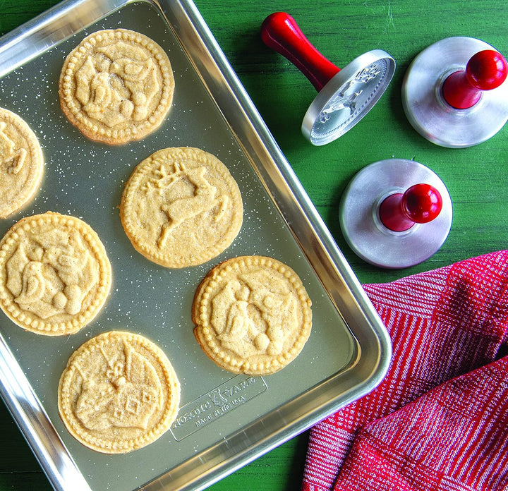 Nordic Ware Keksstempel, silber, Holzgriff, verschiedene Motive, Weihnachtsmotive, NW01236 Yuletide,