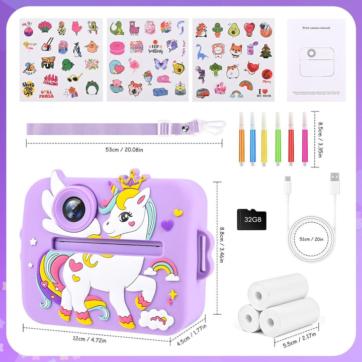 Kinderkamera Sofortbildkamera, 1080P HD Digitalkamera für Kinder mit 2,4 Zoll &amp; 32G Karte, Sofortbil