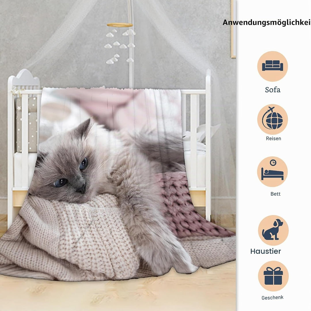 Katzemotiv Kuscheldecke für Kinder, Katzen Flanell Decke,Kinderdecke Katzemotiv Flauschige Plüsch De