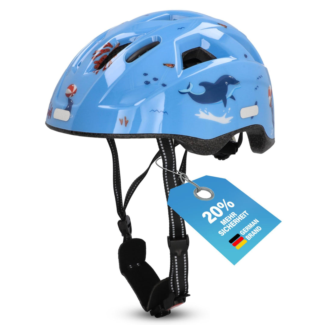 FISCHER Kinder-Helm, Fahrradhelm, Jugendhelm mit integriertem LED-Rücklicht, XS/S, 48-54cm Delfin, D