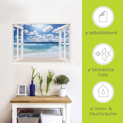 ARTland Wandbild selbstklebend Vinylfolie 100x70 cm Fensterblick Fenster Strand Meer Maritim Karibik