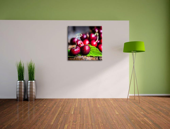 Pixxprint Kirschen, Format: 70x70 auf Leinwand, XXL riesige Bilder fertig gerahmt mit Keilrahmen, Ku