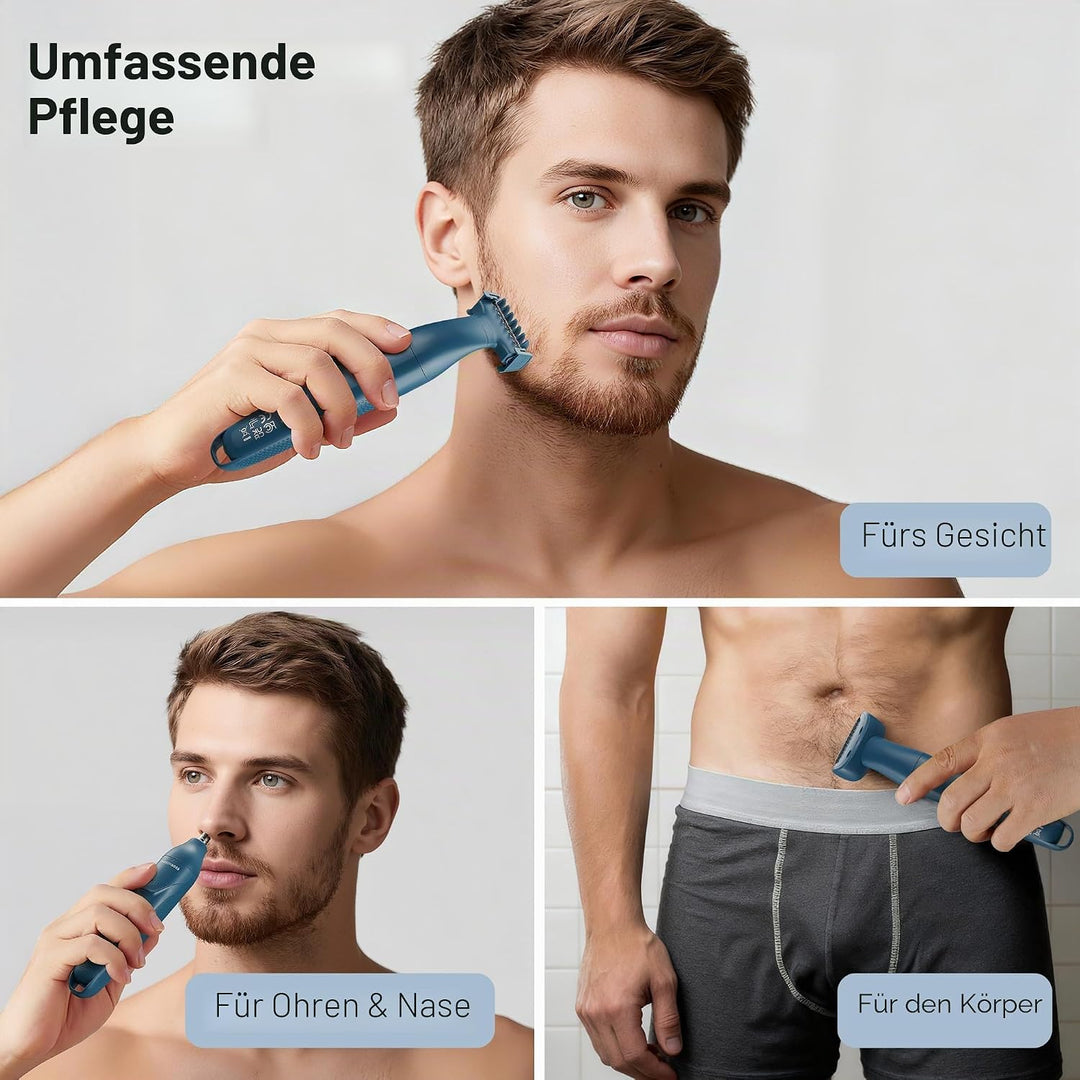 BarberBoss 3-in-1 Herrenrasierer, Pflegeset für Bart, Haare, Nase, Ohr & Körper, Präzisionstrimmer f