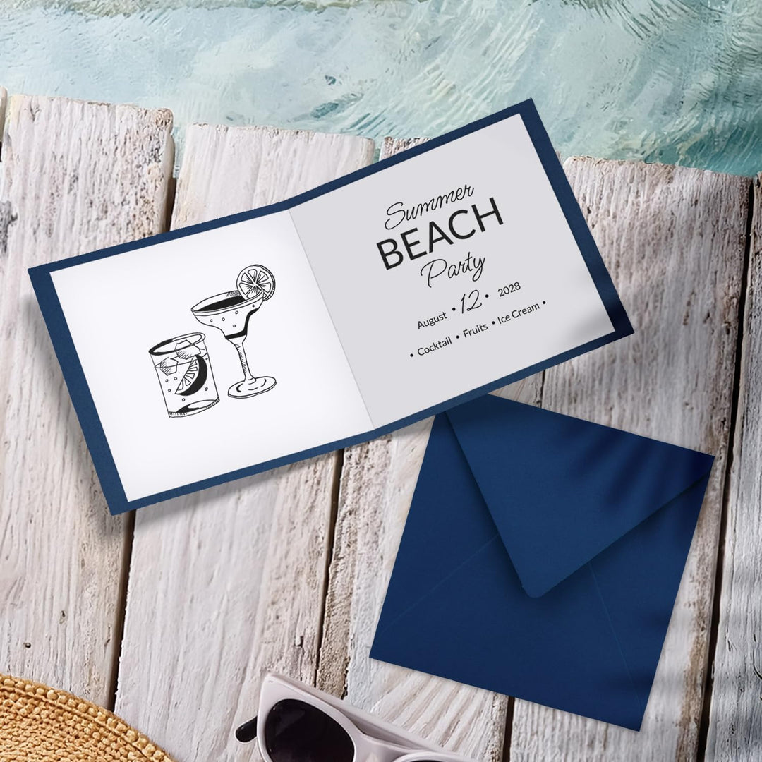 75x Quadratisches Falt-Karten Set - 15 x 15 cm - mit Brief-Umschlägen & Einlegeblättern - Dunkelblau