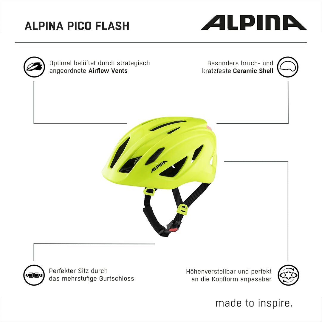 ALPINA PICO FLASH - Beleuchteter, Leichter & Bruchfester Fahrradhelm Mit Fliegennetz Für Kinder be v