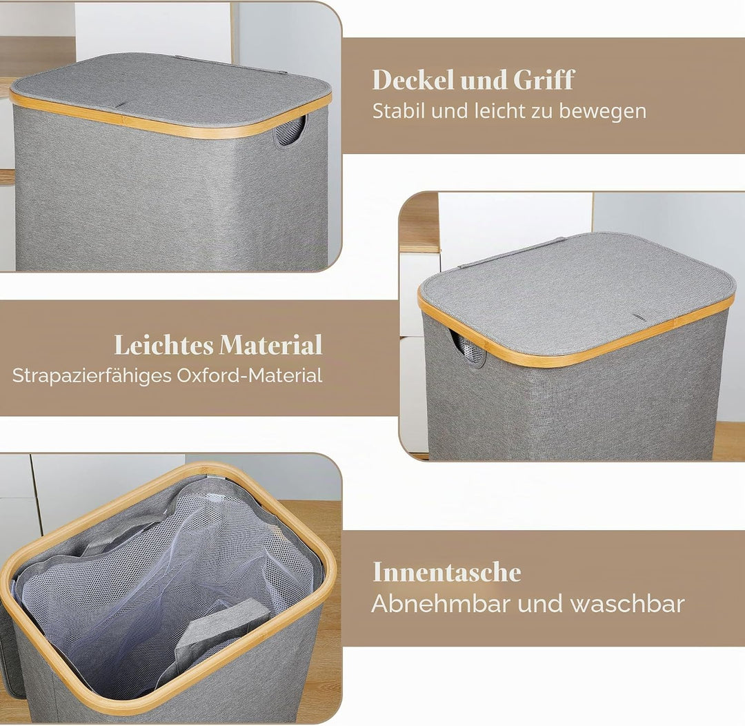 Wäschekorb mit Deckel 110L, XL-Extra grosser Wäschesammler mit Herausnehmbarer und Waschbarer Innent