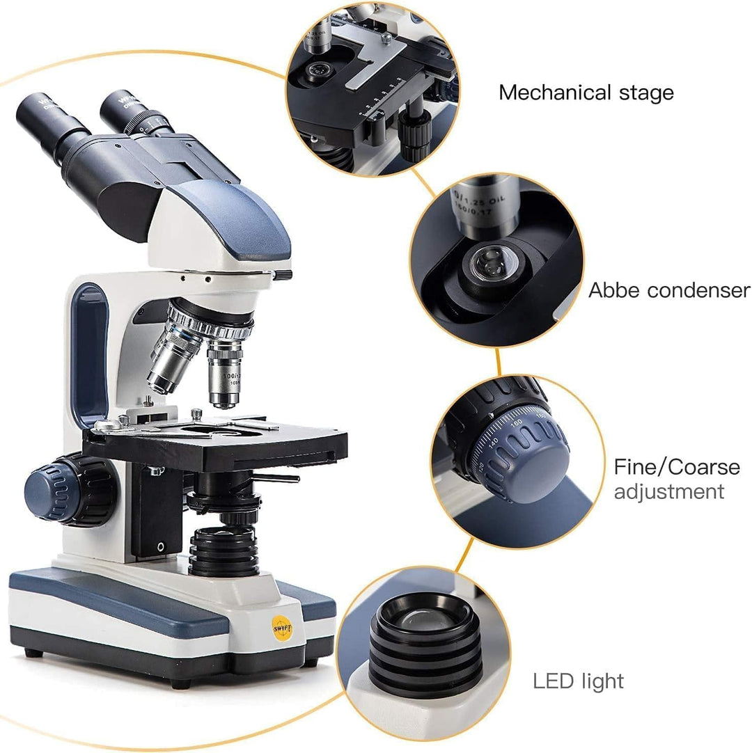 SWIFT SW350B 40x-2500x Magnification Binocular Lab Microscope Research Quality Boiling Pot Head Mech