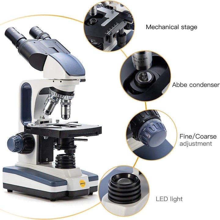 SWIFT SW350B 40x-2500x Magnification Binocular Lab Microscope Research Quality Boiling Pot Head Mech