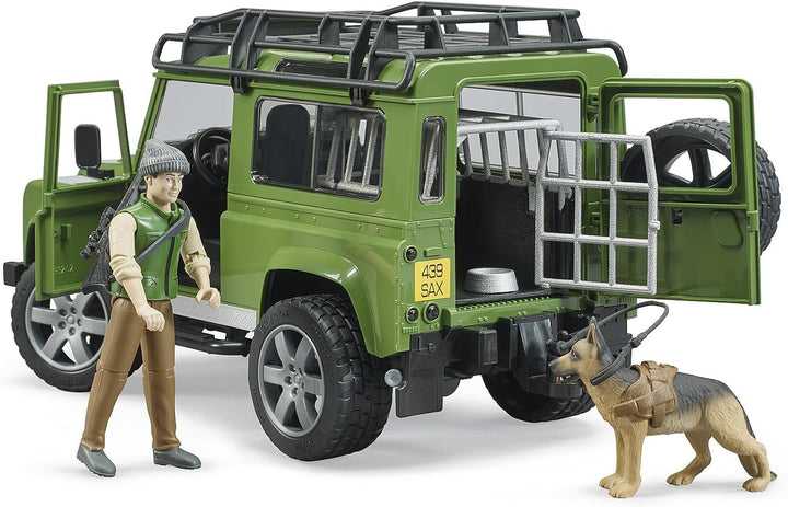 bruder 02587 - Land Rover Defender Station Wagon mit Förster & Hund - 1:16 Geländewagen Jeep Pick-up