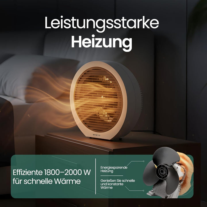EMERIO Heizlüfter | für Räume bis 20 m² | 2000W | 2 Heizstufen | Einstellbarer Thermostat | Ventilat