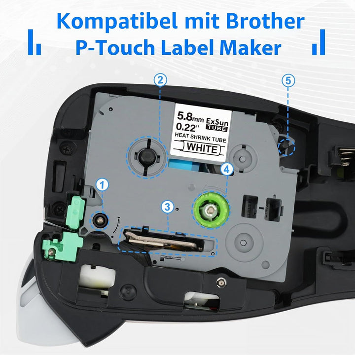 3er-Pack 5,8mm Schrumpfschlauch Etikettenband Kompatibel für Brother HSe-211 HSe211 HSc211 für PT-E3