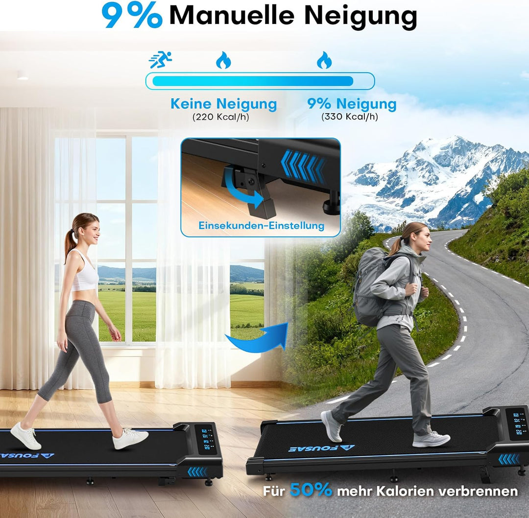 Walking Pad Laufband für Zuhause, 4-IN 1 Laufband Schreibtisch mit 9% Steigung, 2.5HP Walking Machin