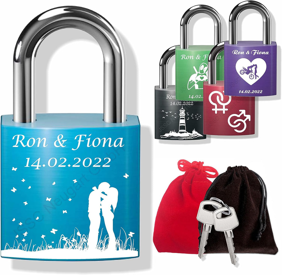 Liebesschloss mit Wunschgravur zum Valentinstag, Hochzeitstag, Jahrestag, Geburt; inkl. Gravur, opti