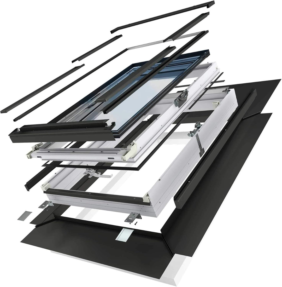 Kunststoff Dachfenster 55x98 cm OptiLight Energie mit 3-fach Verglasung, Lüftungsblende und Eindeckr