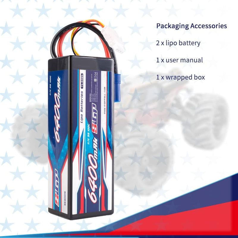 SIGP 3S 11.1V Lipo Battery 6400mAh 100C Hard Case with Deans EC5 Plug for RC Car Truck Boat Vehicles