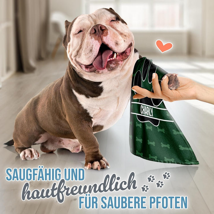 PR Print Royal Personalisiertes Hundehandtuch mit Name selbst gestalten - Hundepfote - Pfotentuch fü
