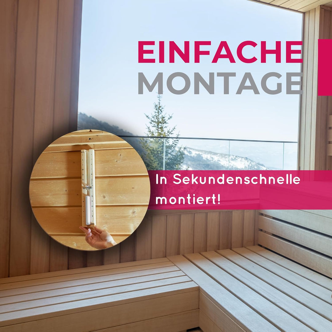 Suleno® Sauna Sanduhr 5-15 Minuten – Hitzebeständiger Zeitmesser aus Holz, Glaszylinder mit weissem