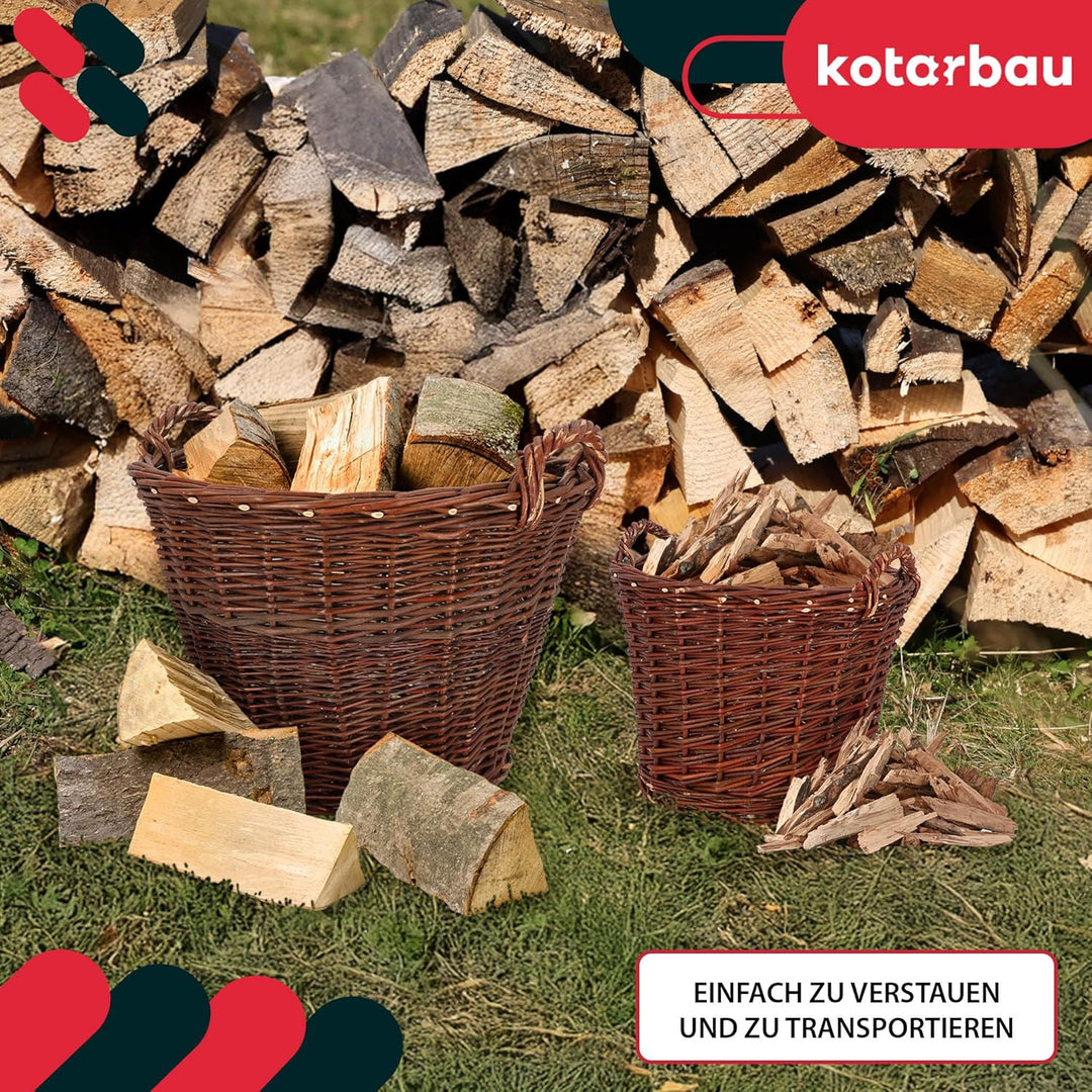 KOTARBAU® 3er Set Weidenkorb mit Griffen - ø 30 cm/ø 40 cm/ø 50 cm - Blumen Korb - Aufbewahrung von