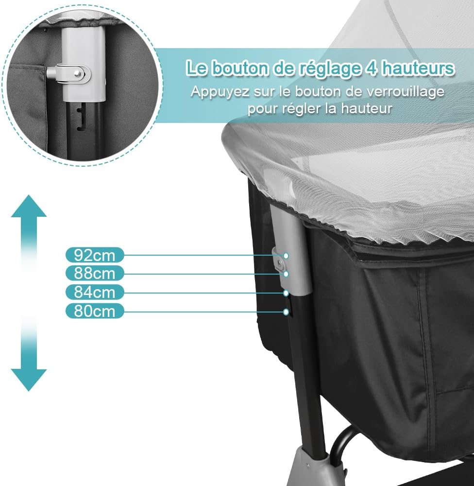 LANTUS Baby Beistellbett,Kompatibel mit verschiedenen Betten, Einfach zu Montieren und Transportiere